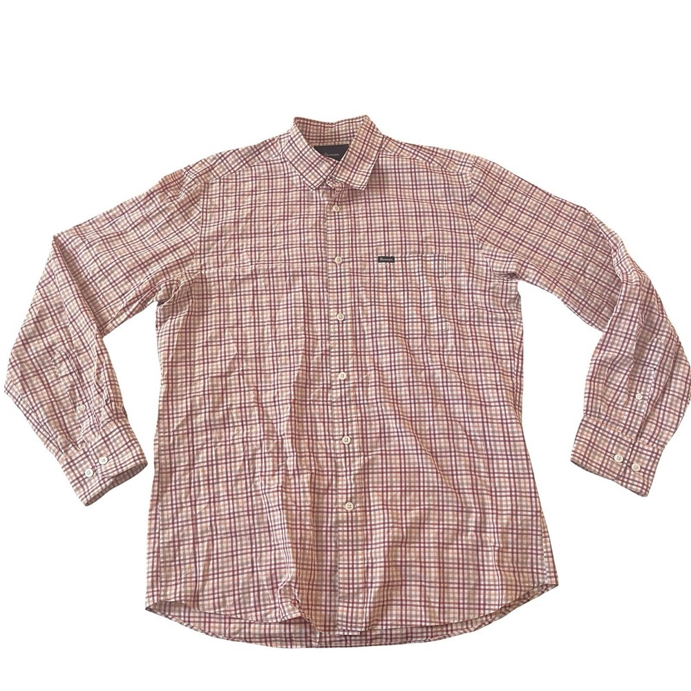 Faconnable Men's Size M Club Red Orange Check Button Up Shirt 100% Cotton Preppy